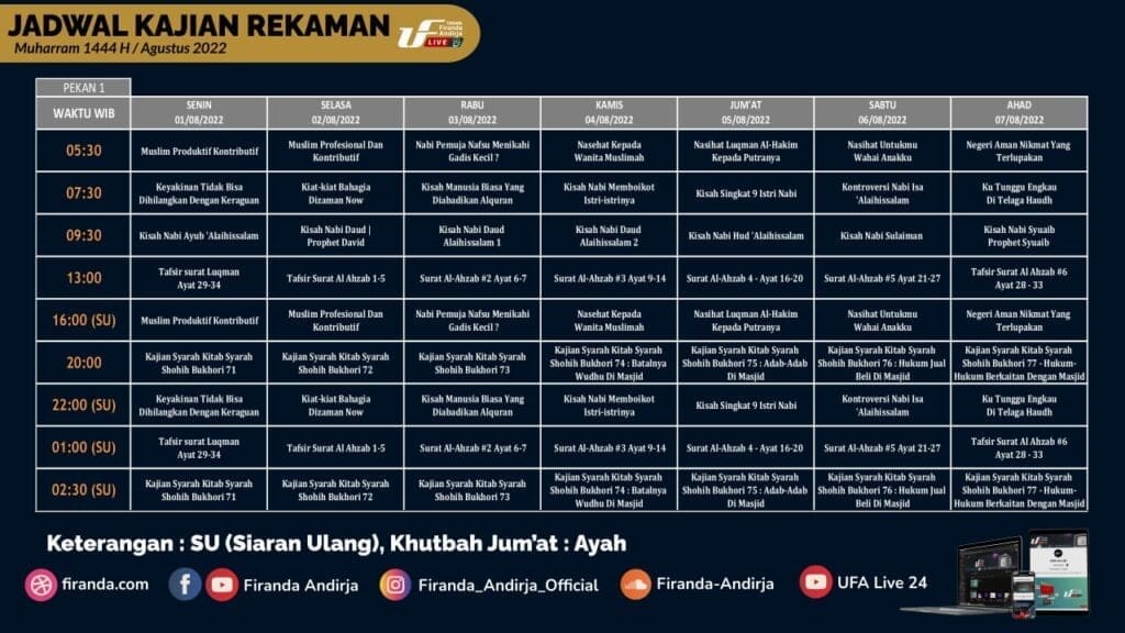 Jadwal Siaran UF Live 24 di YouTube – Agustus 2022