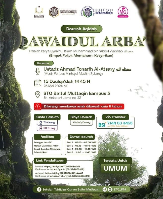 [DAUROH AQIDAH STQ BAITUL MUTTAQIN]  Kitab Qawaidul Arba’Risalah karya Syaikhul…