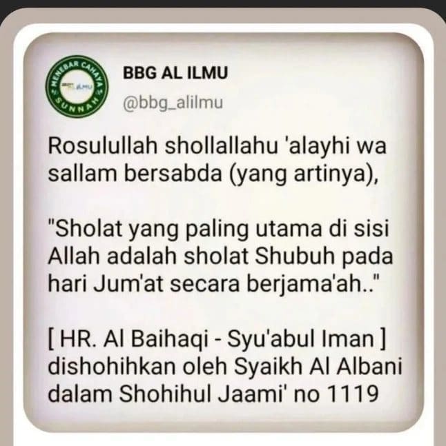 bagi kaum pria, sholat shubuh berjama’ah di masjid di hari mulia Jum’at yang ber… bagi kaum pria, sholat shubuh berjama’ah di masjid di hari mulia Jum’at yang ber…