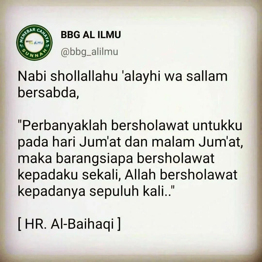 mari perbanyak membaca sholawat di malam Jum’at ini dan juga besok di hari Jum’a… mari perbanyak membaca sholawat di malam Jum’at ini dan juga besok di hari Jum’a…