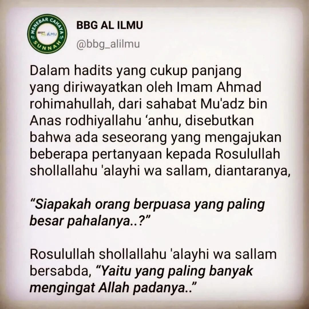 YANG PALING BESAR PAHALA PUASANYA

Yang paling besar pahala puasanya adalah yang…