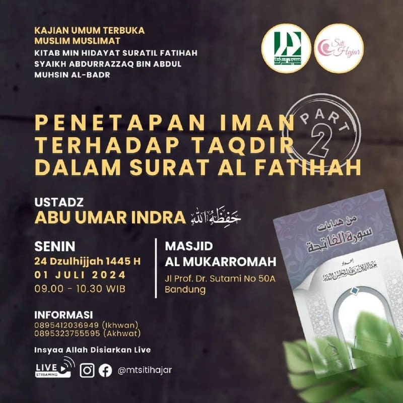 kajian kali ini bersama  *Ustadz Abu Umar Indra Hafidzahullah* Dengan Tema: *Pen…