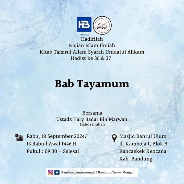 _Bismillah…_Pemateri : *Ustadz Hary Badar bin Marwan Hafizhahullah* *Pukul 09….