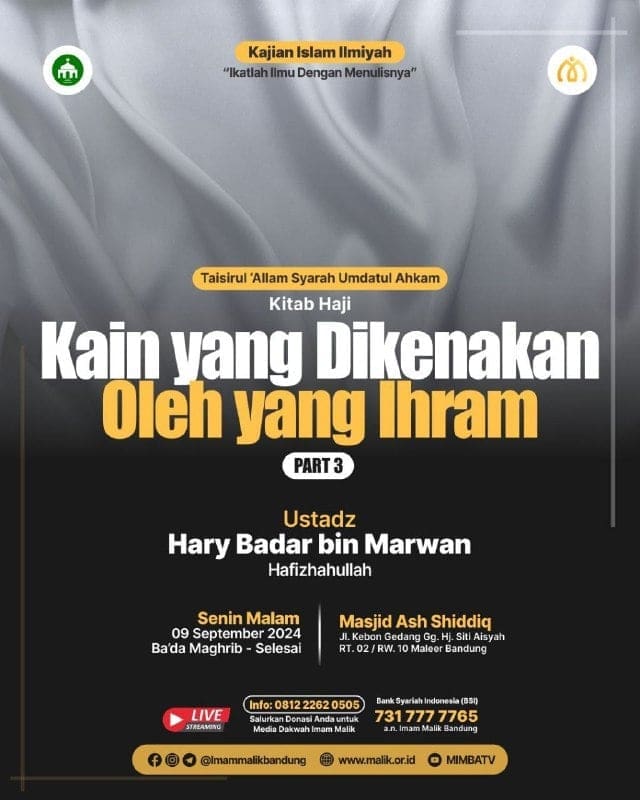 *HADIRILAH KAJIAN ISLAM ILMIYAH RUTIN SETIAP HARI SENIN BA’DA MAGHRIB*(terbuka …