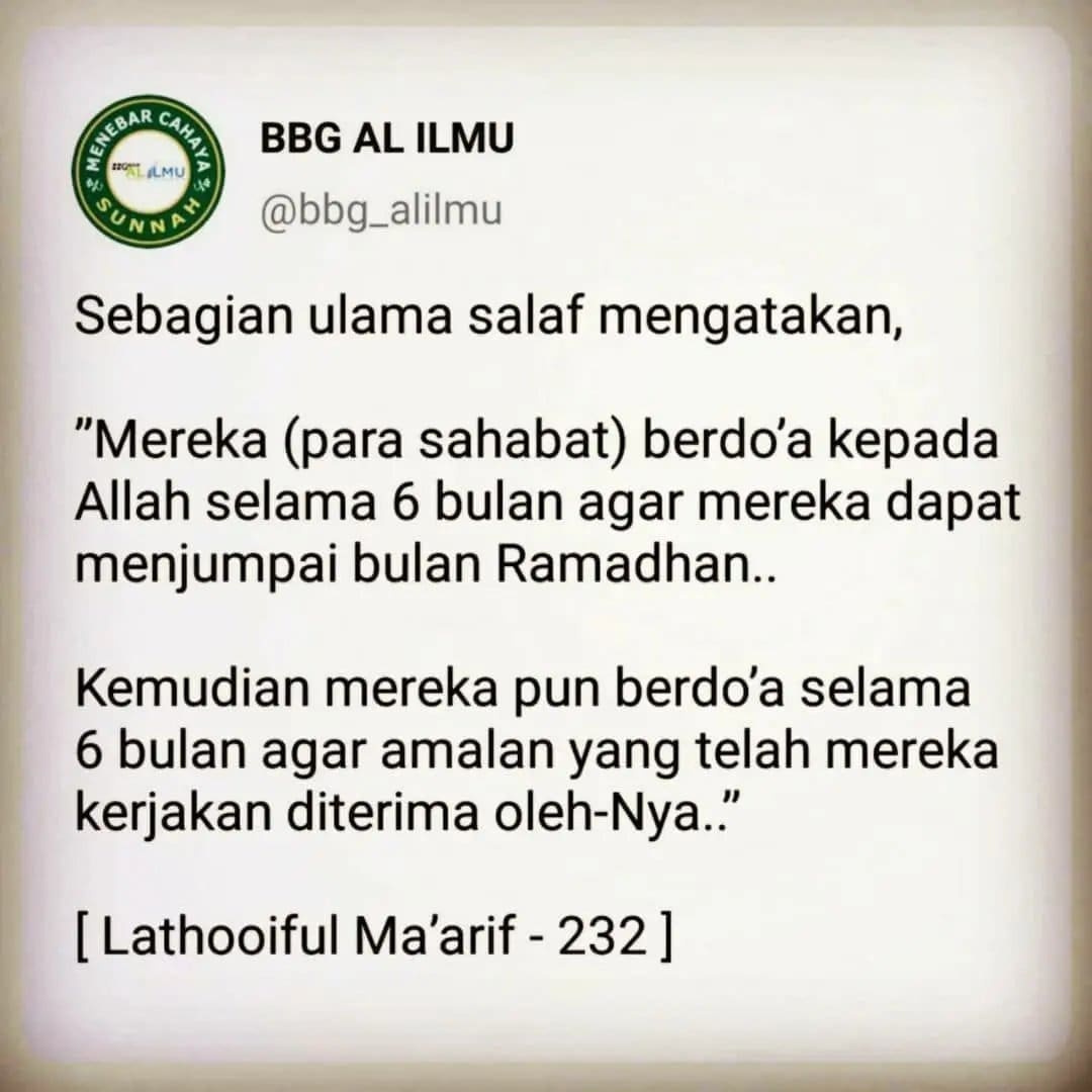 saat ini kita berada di bulan Robii’ul Awwal, 6 bulan lagi tiba bulan Ramadhan i…