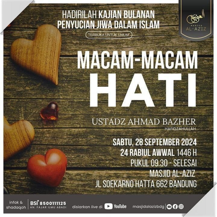 _Bismillah…_ Pemateri : *Ustadz Ahmad Bazher Hafizhahullah* *Pukul 09.30 WIB -…