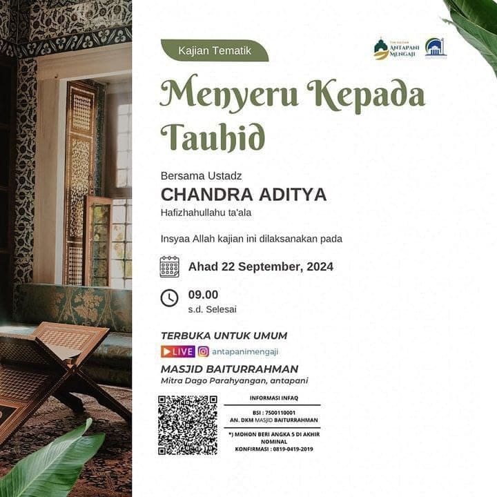 _Bismillah…_Pemateri: *Ustadz Chandra Aditya, M.A. Hafizhahullah* *Pukul 09.00…