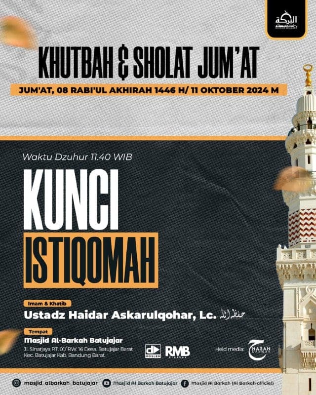 ╭⊱ ﷽ ⊱╮* INFO KHUTBAH JUM’AT *✎✐✎✐✎✐✎✐✎✐✎Bersama :_*Ustadz Haidar*__*Askarulqoha…