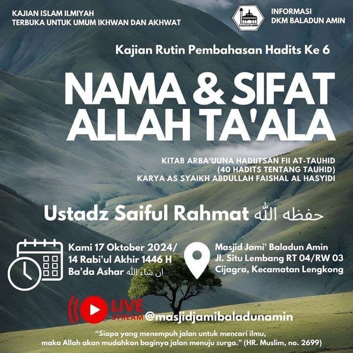 _Bismillah…_ Pemateri :*Ustadz Saiful Rahmat Hafizhahullah* *Ba’da Ashar – Sel…