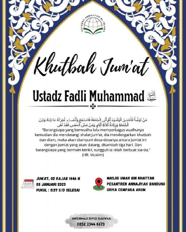 _Bismillah…_ *Ustadz Fadli Muhammad Hafizhahullah* *KHUTBAH & SHOLAT JUM’A…
