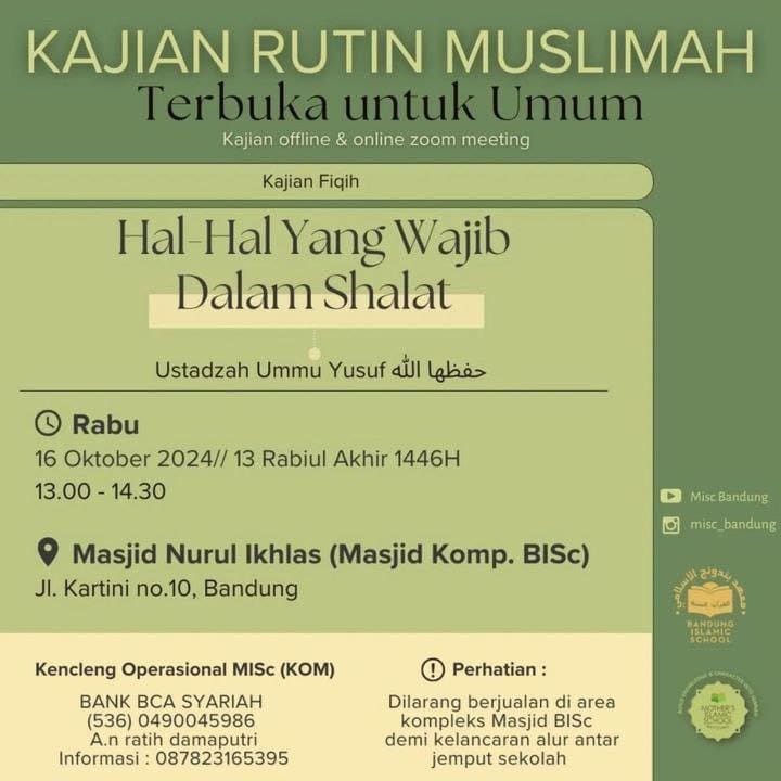 _Bismillah…_ *KAJIAN MUSLIMAH* *Ustadzah Ummu Yusuf   Hafizhahallah* *Pukul 13…