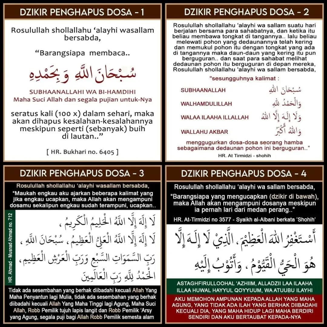 23 – RAMADHAN
Diantara dzikir dzikir penghapus dosa yang bisa diamalkan setiap… 23 – RAMADHAN
Diantara dzikir dzikir penghapus dosa yang bisa diamalkan setiap…