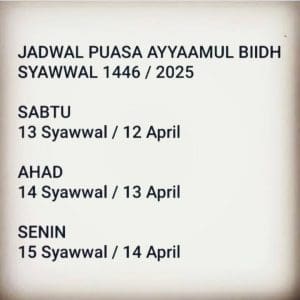 Jadwal Puasa Ayyaamul Biidh - Syawwal 1446