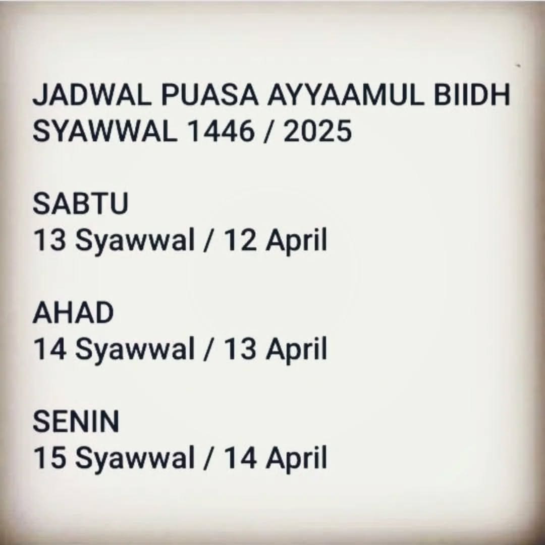 Jadwal Puasa Ayyaamul Biidh – Syawwal 1446