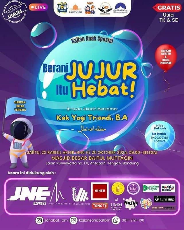 _Bismillah…_ *Kajian Anak* *Pemateri :  Kak Yogi Triandi, B.A. Hafizhahullah* …