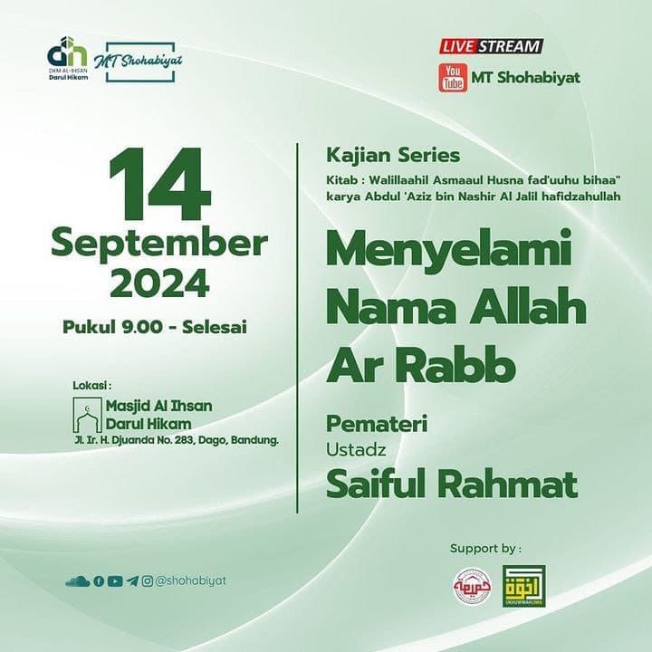 _Bismillah…_  Pemateri : *Ustadz Saiful Rahmat Hafizhahullah* *Pukul 09.00 WIB…