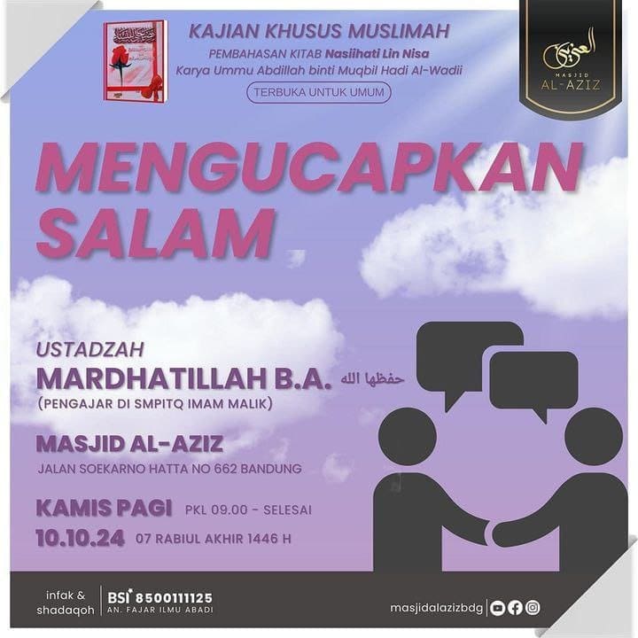 _Bismillah…_ *Kajian Khusus Muslimah* Pemateri : *Ustadzah Mardhatillah, BA. H…
