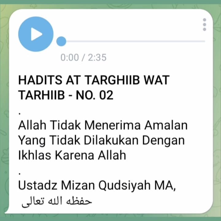 Hadits 02

Allah tidak menerima amalan yang tidak dilakukan ikhlas karena Allah
…